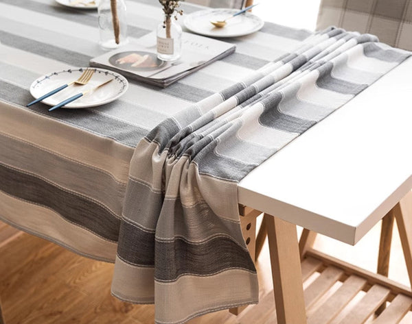 Gray Stripe Rectangular Tablecloth for Oval Table, Rectangular Table Covers for Coffee Table, Modern Table Cloths for Dining Room, Cotton and Linen Tablecloths-ArtWorkCrafts.com