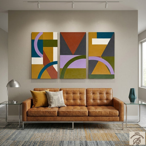 Geometric Abstract Paintings, Modern Paintings for Living Room, Multi Panel Canvas Art, Large Group Paintings