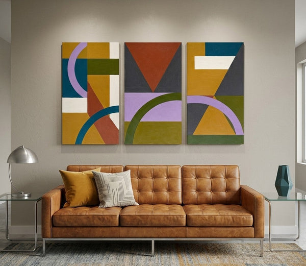 Geometric Abstract Paintings, Modern Paintings for Living Room, Multi Panel Canvas Art, Large Group Paintings