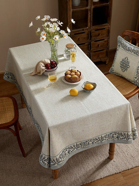 Table Cover for Dining Room Table, Flower Pattern Linen Tablecloth for Round Table, Modern Kitchen Table Cover, Simple Modern Rectangle Tablecloth Ideas for Oval Table-ArtWorkCrafts.com