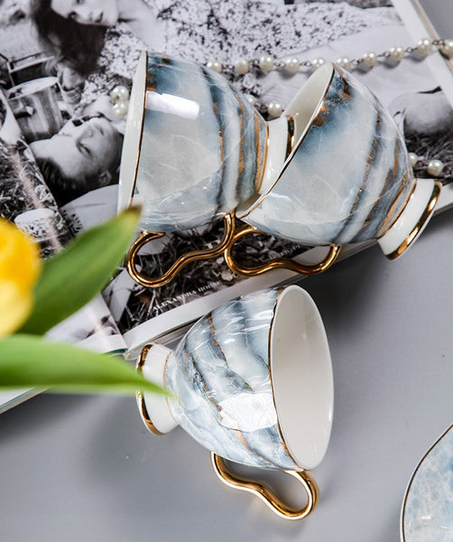 Unique Tea Cups and Saucers in Gift Box as Birthday Gift, Elegant Ceramic Coffee Cups, Beautiful British Tea Cups, Royal Bone China Porcelain Tea Cup Set-ArtWorkCrafts.com