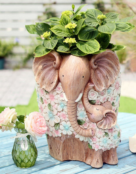 Beautiful Elephant Flowerpot, Modern Garden Flower Pot, Unique Animal Statue for Garden Ornaments, Resin Statue for Garden, Villa Outdoor Decor Gardening Ideas-ArtWorkCrafts.com