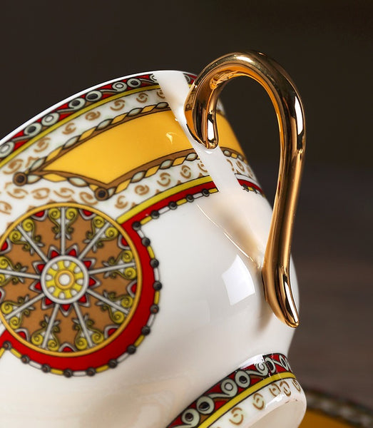 Handmade Beautiful British Tea Cups, Creative Bone China Porcelain Tea Cup Set, Yellow Royal Ceramic Coffee Cups, Unique Tea Cups and Saucers-ArtWorkCrafts.com