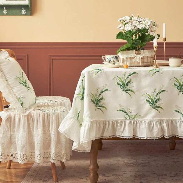 Cotton Embroidery Lace Rectangle Tablecloth for Dining Room Table, Farmhouse Table Cloth, Spring Flower Pattern Tablecloth, Square Tablecloth for Round Table-ArtWorkCrafts.com