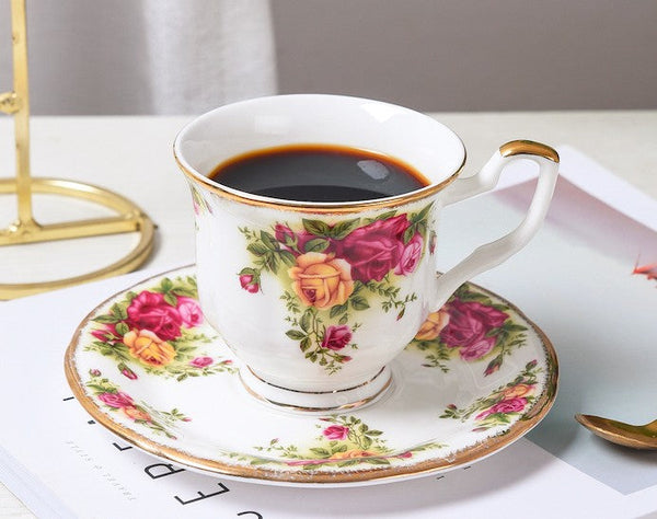 Beautiful British Flower Tea Cups, Unique Porcelain Cup and Saucer, Elegant Ceramic Coffee Cups, Creative Bone China Porcelain Tea Cup Set-ArtWorkCrafts.com