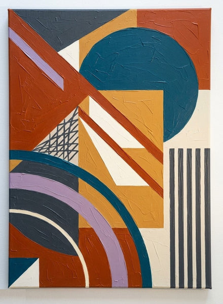 Extra Large Modern Wall Art, Terracotta, Mustard Yellow, Deep Peacock Blue Colors, Geometric Pattern Original Abstract Art Paintings