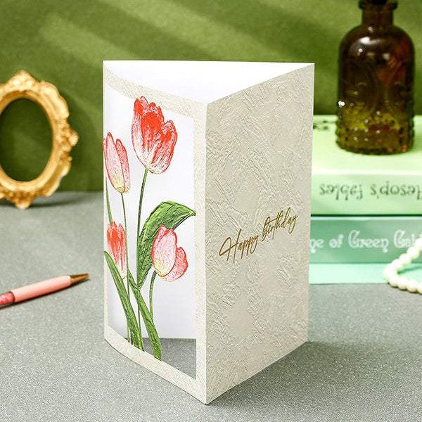 Tulip Flower Greeting Cards, Creative Birthday Greeting Card, Beautiful Greeting Cards to Friends, Original Handmade Greeting Cards-ArtWorkCrafts.com