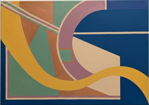 Prussian Blue, Ginger Yellow, Sage Green Colors, Geometric Pattern Abtract Art, Original Modern Canvas Paintings