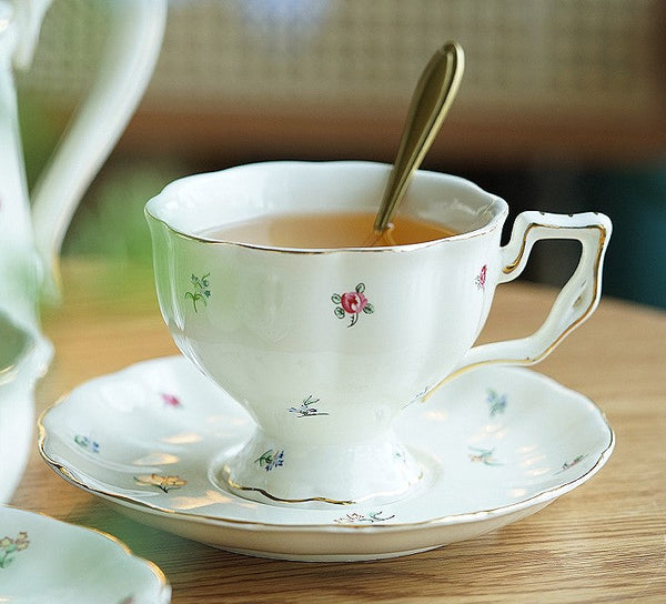 Porcelain Tea Cup Saucer Set, Beautiful British Tea Cups, Traditional English Tea Cup and Saucer, Unique Ceramic Coffee Cups-ArtWorkCrafts.com