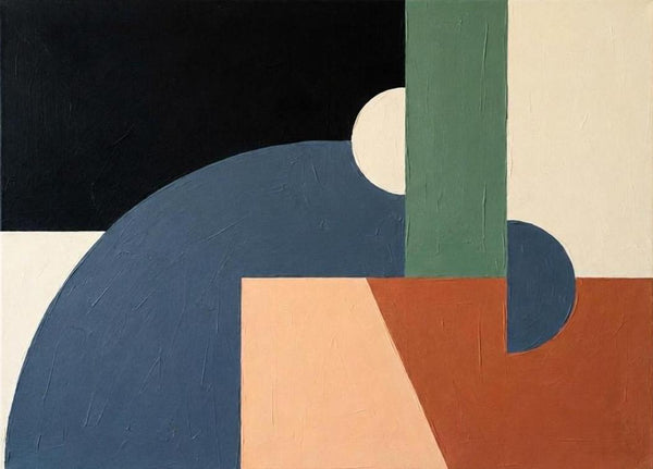 Grayish Blue, Black, Terracotta Colors, Geometric Pattern Contemporary Art for Bauhaus Modern Decor