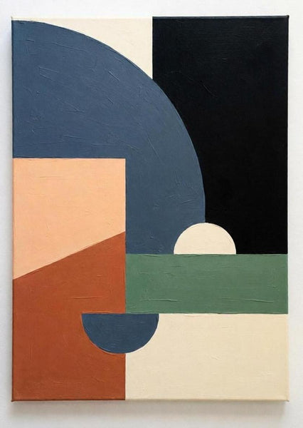 Grayish Blue, Black, Terracotta Colors, Geometric Pattern Contemporary Art for Bauhaus Modern Decor, Original Abstract Paintings