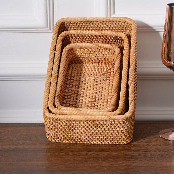 Woven Rectangular Basket for Shelves, Rattan Storage Basket, Storage Baskets for Bathroom, Woven Baskets for Living Room-ArtWorkCrafts.com