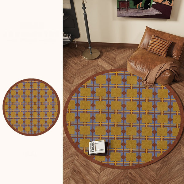 Modern Rugs under Coffee Table, Abstract Contemporary Round Rugs, Modern Rugs for Dining Room, Geometric Modern Rugs for Bedroom-ArtWorkCrafts.com