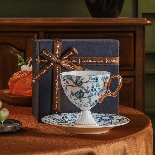 Ceramic Tea Cups and Saucers in Gift Box, British Tea Cup set, Elegant Ceramic Coffee Cups, Creative Porcelain Tea Cup Set and Saucer-ArtWorkCrafts.com
