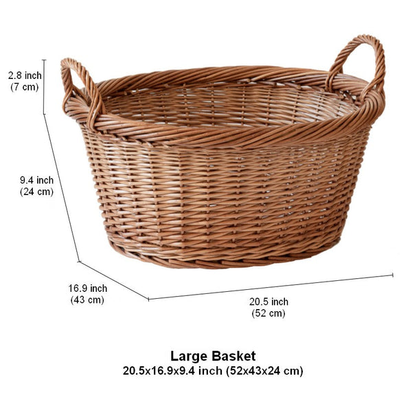 Willow Weaving Baskets for Vegetable, Natural Fruit Basket, Kitchen Storage Baskets, Large Picnic Food Basket with Handle, Natural Hand-woven Wicker Storage Basket-ArtWorkCrafts.com
