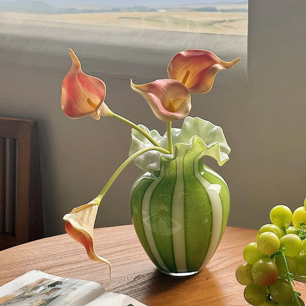 Creative Modern Vase for Flowers, Handmade Flower Vases on Table, Modern Contemporary Vases, Green Glass Flower Vases, Green Bud Vases-ArtWorkCrafts.com