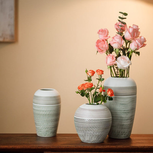 Centerpiece on Dining Table, Large Flower Vase on Table, Pottery Flower Vases Urn, Modern Bouquet Flower Vases, Handmade Water Holding Flower Vases-ArtWorkCrafts.com