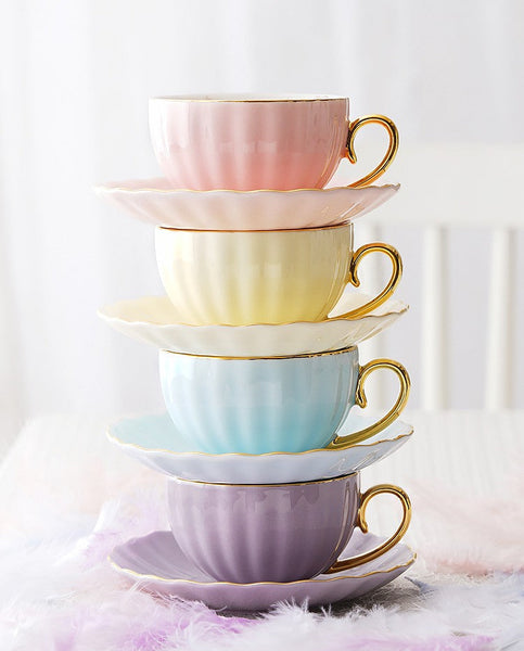 Beautiful British Tea Cups, Unique Afternoon Tea Cups and Saucers, Elegant Ceramic Coffee Cups, Royal Bone China Porcelain Tea Cup Set-ArtWorkCrafts.com