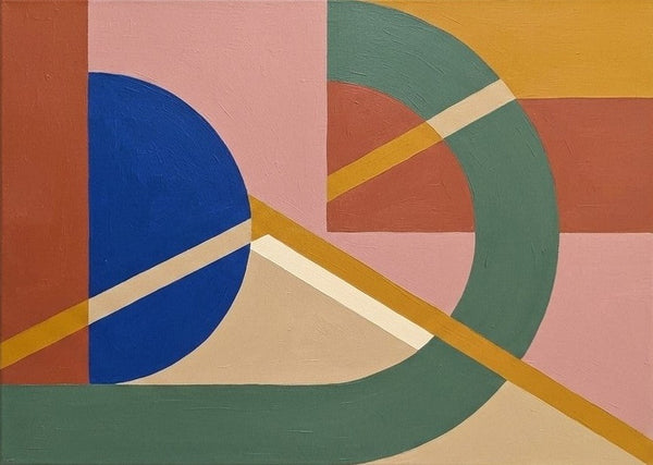 Large Geometric Pattern Abtract Art for Mid Century Modern Living Room, Sage Green, Dusty Pink, Klein Blue Colors, Original Canvas Paintings