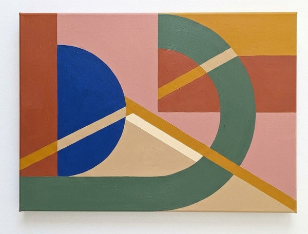 Sage Green, Dusty Pink, Klein Blue Colors, Geometric Pattern Abtract Art for Mid Century Modern Living Room, Original Canvas Paintings