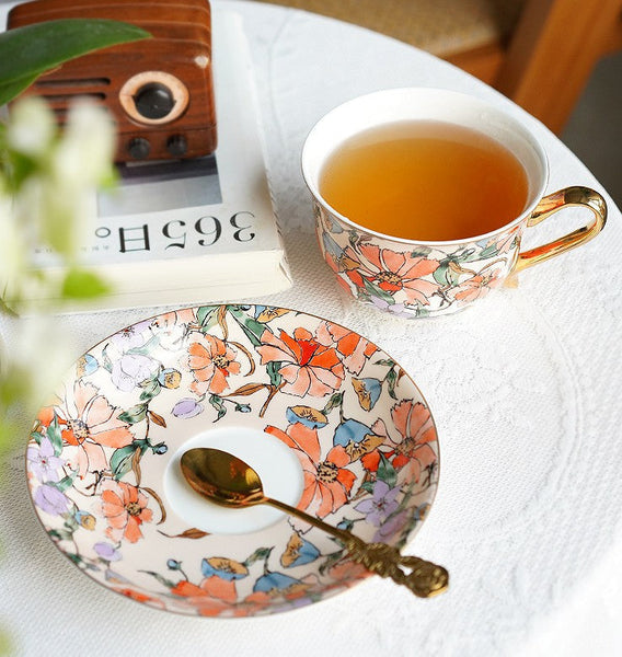 Elegant Ceramic Coffee Cups, Flower Porcelain Tea Cup Saucer Set, British Royal Ceramic Cups for Traditional Afternoon Tea, Unique Tea Cup and Saucer in Gift Box-ArtWorkCrafts.com