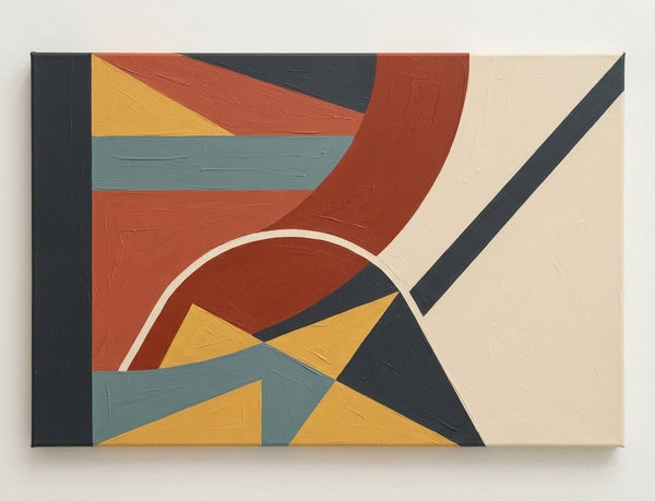 Abstract Wall Art Paintings, Oversized Modern Canvas Art, Brown- Red, Yellow, Black Color Geometric Pattern Abstract Artwork