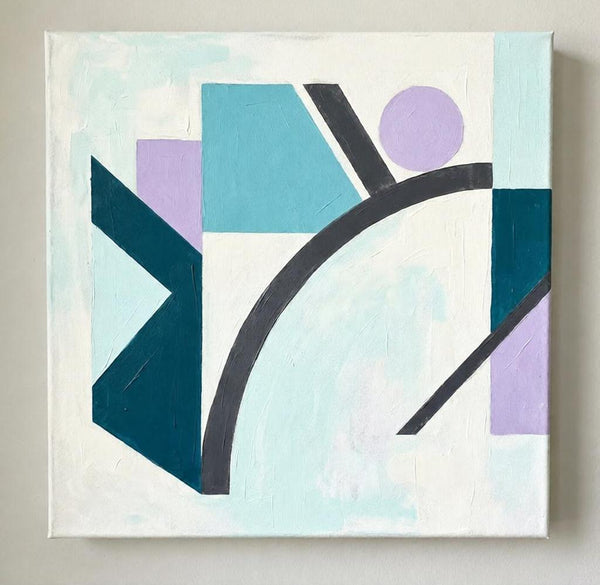 Modern Contemporary Artwork, Light Sky Blue, Deep Teal, Light Purple Colors Geometric Canvas Paintings for Bedroom