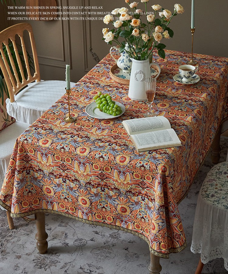 Flower Pattern Tablecloth, Square Tablecloth for Round Table, Large Cotton Rectangle Tablecloth for Home Decoration, Farmhouse Table Cloth Dining Room Table-ArtWorkCrafts.com