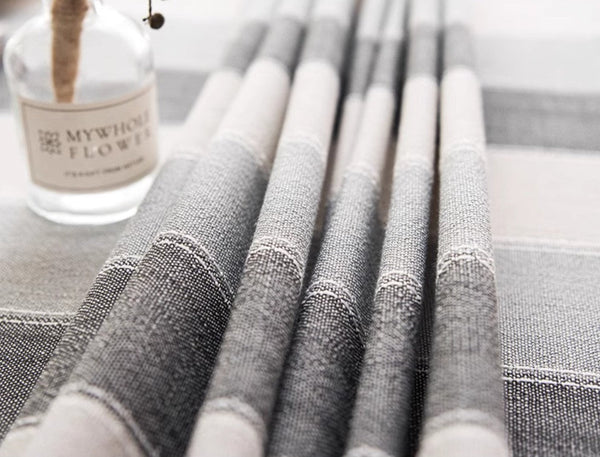 Gray Stripe Rectangular Tablecloth for Oval Table, Rectangular Table Covers for Coffee Table, Modern Table Cloths for Dining Room, Cotton and Linen Tablecloths-ArtWorkCrafts.com