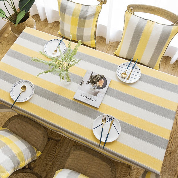 Yellow Stripe Cotton and Linen Tablecloths, Rectangular Tablecloth for Oval Table, Kitchen Rectangular Table Covers, Modern Table Cloths for Dining Room-ArtWorkCrafts.com