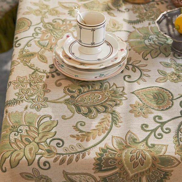 Long Rectangular Tablecloth for Round Table, Extra Large Modern Tablecloth Ideas for Dining Room Table, Green Flower Pattern Table Cover for Kitchen, Outdoor Picnic Tablecloth-ArtWorkCrafts.com