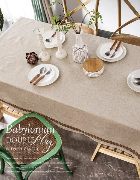 Cotton and Linen Tablecloth for Home Decoration, Large Rectangle Table Cover for Dining Room Table, Modern Table Cloth, Square Tablecloth for Round Table-ArtWorkCrafts.com