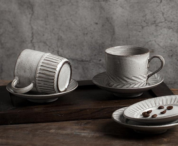 Cappuccino Coffee Mug, Coffee Cup and Saucer Set, Latte Coffee Cup, Breakfast Milk Cup, Large Coffee Cup, Pottery Coffee Cups-ArtWorkCrafts.com
