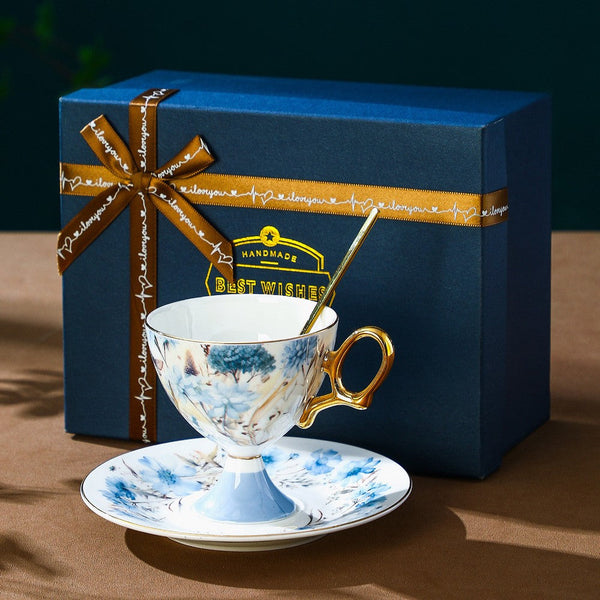 Porcelain Tea Cup Set and Saucer Set, British Tea Cup set, Ceramic Tea Cup and Saucer Set in Gift Box, Elegant Ceramic Coffee Cup with Saucer-ArtWorkCrafts.com