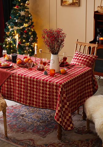 Modern Rectangle Tablecloth for Dining Room Table, Red Checked Table Cloth, Square Tablecloth for Round Table-ArtWorkCrafts.com