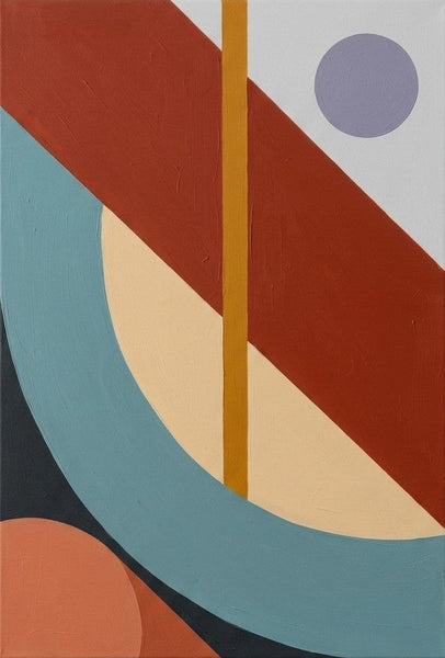 Oversized Modern Canvas Wall Art, Terracotta Red, Slate Blue, Cream Beige Colors, Geometric Pattern Modern Artwork, Large Abstract Paintings