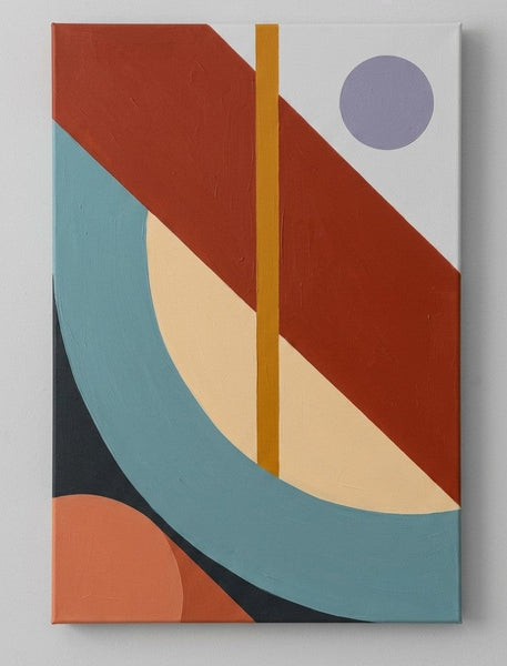 Oversized Modern Canvas Wall Art, Terracotta Red, Slate Blue, Cream Beige Colors, Geometric Pattern Modern Artwork, Large Abstract Paintings
