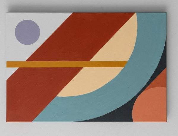 Large Abstract Paintings, Oversized Modern Canvas Wall Art, Terracotta Red, Slate Blue, Cream Beige Colors, Geometric Pattern Modern Artwork