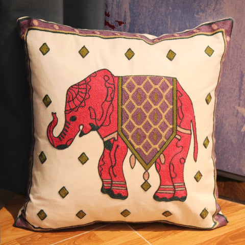 Cotton Decorative Pillows, Elephant Embroider Cotton Pillow Covers, Farmhouse Decorative Sofa Pillows, Decorative Throw Pillows for Couch-ArtWorkCrafts.com