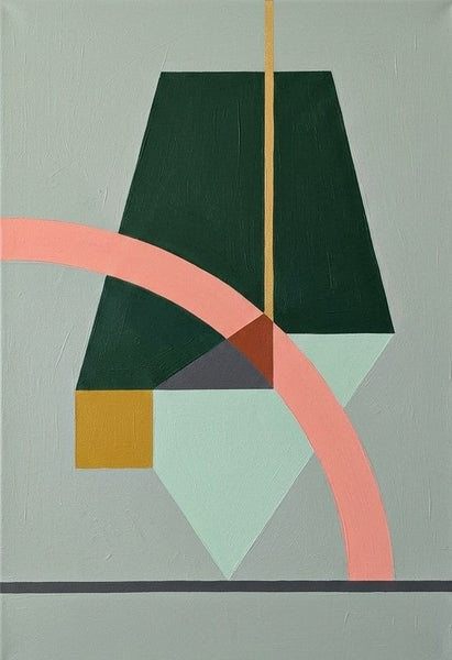 Dark Green, Light Sega Green, Pinkish Coral Colors, Geometric Pattern Modern Canvas Artwork, Original Abstract Paintings