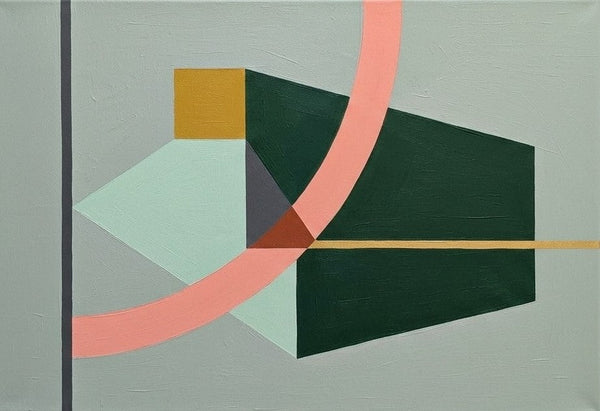 Original Abstract Paintings, Dark Green, Light Sega Green, Pinkish Coral Colors, Geometric Pattern Modern Canvas Artwork