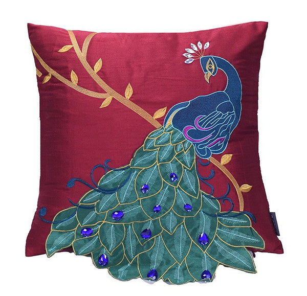 Embroider Peacock Cotton and linen Pillow Cover, Beautiful Decorative Throw Pillows, Decorative Sofa Pillows, Decorative Pillows for Couch-ArtWorkCrafts.com