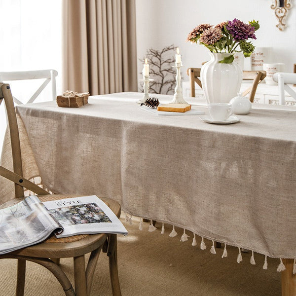 Simple Linen Rectangle Table Cover for Dining Room Table, Large Brown Tablecloth for Home Decoration, Modern Table Cloth, Square Tablecloth for Round Table-ArtWorkCrafts.com