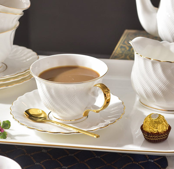 White Porcelain Tea Cup Saucer Set, 8 oz British Tea Cup and Saucer in Gift Box, Unique British Ceramic Coffee Cups for Traditional Afternoon Tea-ArtWorkCrafts.com