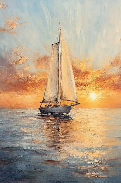 Acrylic Painting on Canvas, Simple Painting Ideas for Dining Room, Modern Acrylic Canvas Painting, Oversized Canvas Painting for Sale, Sail Boat Paintings-ArtWorkCrafts.com