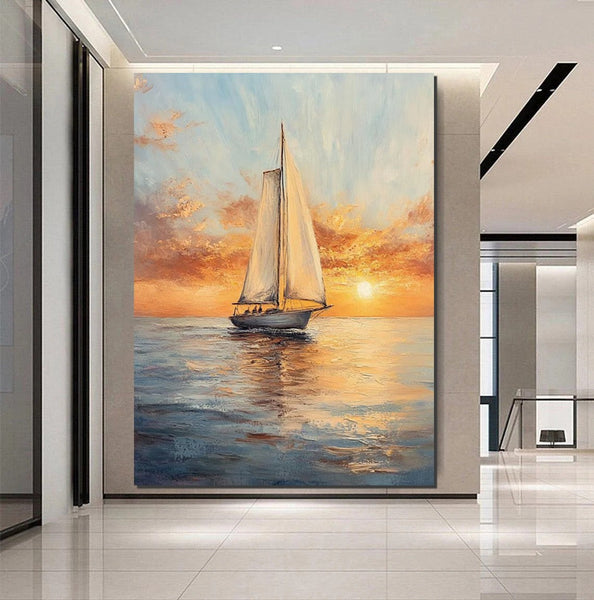 Simple Painting Ideas for Dining Room, Modern Acrylic Canvas Painting, Acrylic Painting on Canvas, Oversized Canvas Painting for Sale, Sail Boat Paintings-ArtWorkCrafts.com