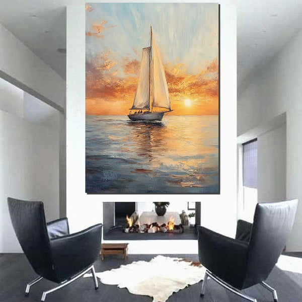 Acrylic Painting on Canvas, Simple Painting Ideas for Dining Room, Modern Acrylic Canvas Painting, Oversized Canvas Painting for Sale, Sail Boat Paintings-ArtWorkCrafts.com