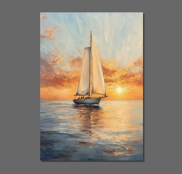 Acrylic Painting on Canvas, Simple Painting Ideas for Dining Room, Modern Acrylic Canvas Painting, Oversized Canvas Painting for Sale, Sail Boat Paintings-ArtWorkCrafts.com