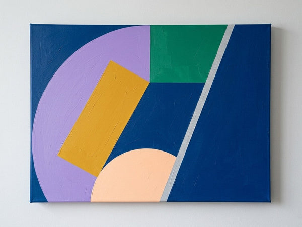 Abstract Paintings for Modernism Room Decor, Contemporary Canvas Wall Art, Blue, Purple, Yellow Geometric Pattern Abtract Artwork