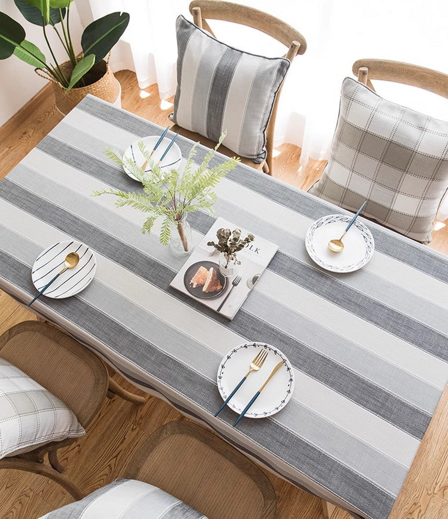 Gray Stripe Rectangular Tablecloth for Oval Table, Rectangular Table Covers for Coffee Table, Modern Table Cloths for Dining Room, Cotton and Linen Tablecloths-ArtWorkCrafts.com